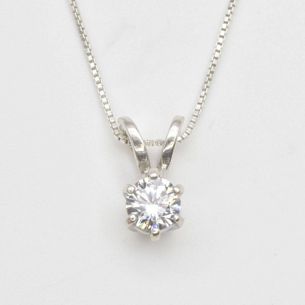 CZ Diamond Pendant, Solitaire Diamond Necklace, Round Stone Pendant, Cubic Zirconia Pendant, Silver Diamond Chain, April Birthstone Necklace