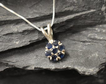 Sapphire Pendant, Natural Sapphire, September Birthstone, Flower Pendant, VintageBlue Pendant, Blue Flower Pendant, Solid Silver Pendant
