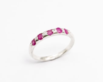 Ruby Band, Natural Ruby, July Ring, Half Eternity Ring, Ruby Ring, Natural Ruby Ring, Red Vintage Ring, Stackable Ring, Solid Silver Ring