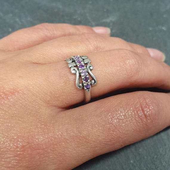 Bague Ancienne Vintage, Pierre Mauve, Taille 53 – Occasion Très Bon état