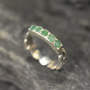 Emerald Band, Natural Emerald Ring, Vintage Band, Ornament Band, Stackable Emerald Ring, Real Emerald, May Birthstone, Solid Silver Band image 6