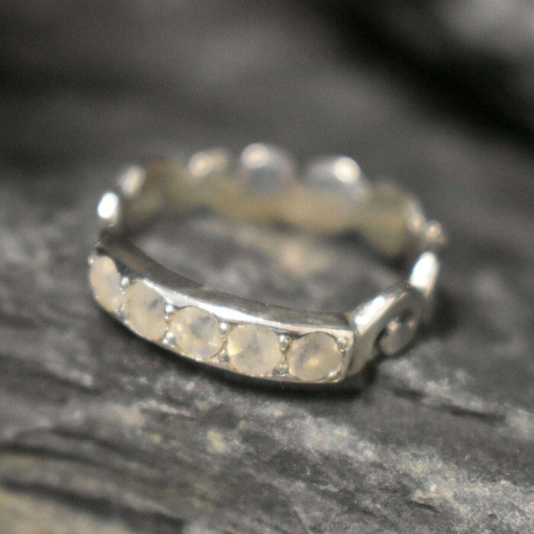 Moonstone Band, Natural Rainbow Moonstone, Ornament Silver Band, June ...