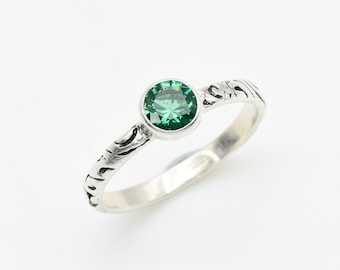 Tribal Ring, Emerald Ring, Created Emerald, Dainty Silver Ring, Green Emerald Ring, Green Diamond Ring, Solitaire Ring, Solid Silver Ring