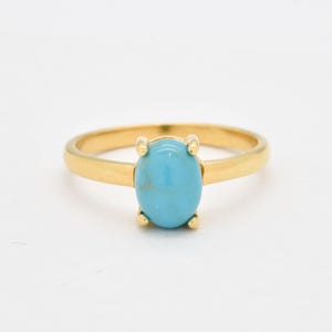 Gold Turquoise Ring, Natural Turquoise, Dainty Blue Ring, December Birthstone, 2 Carat Ring, Solitaire Ring, Gold Vermeil, Arizona Turquoise