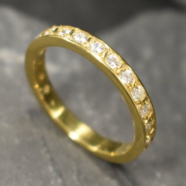 Gold Wedding Ring, Diamond Band, Created Diamond, Full Eternity Ring, Gold Diamond Band, Gold Vintage Ring, Diamond Ring, Solid Silver Ring