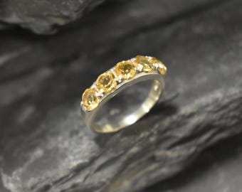 Wide Citrine Band, Natural Citrine Ring, Statement Band, November Birthstone, Yellow Gemstone Band, Thick Yellow Ring, Solid Silver Ring