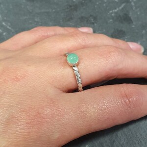 Dainty Chrysoprase Ring, Natural Chrysoprase Ring, Green Gem Ring, Stackable Silver Ring, Vintage Ring, Twisted Band, Bands By Adina image 2