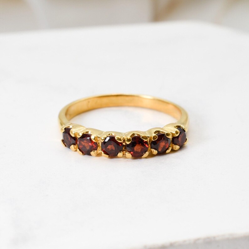Gold Eternity Ring, Garnet Ring, Natural Garnet, January Ring, Gold Garnet Ring, Gold VintageRing, Red Diamond Ring, Half Eternity Ring image 6