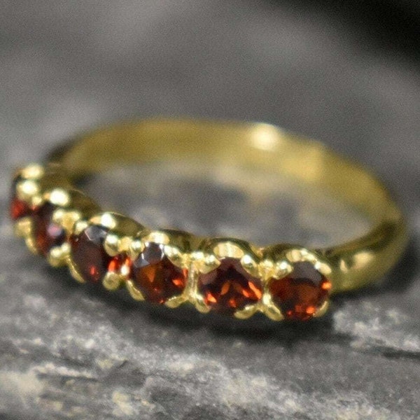 Gold Eternity Ring, Garnet Ring, Natural Garnet, January Ring, Gold Garnet Ring, Gold VintageRing, Red Diamond Ring, Half Eternity Ring