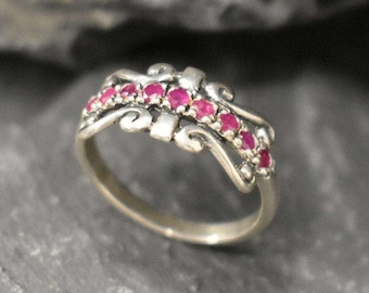 Ruby Ring, Vintage Band, Natural Ruby, Stackable Ring, July Birthstone, Dainty Band, Tiara Ring, Antique Ring, Crown Band, Solid Silver Ring
