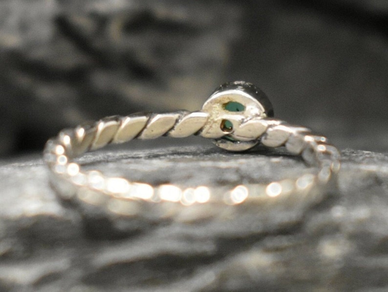 Dainty Chrysoprase Ring, Natural Chrysoprase Ring, Green Gem Ring, Stackable Silver Ring, Vintage Ring, Twisted Band, Bands By Adina image 10