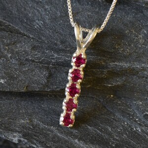Vertical Ruby Pendant, Created Ruby Necklace, Red Ruby Necklace, July Birthstone Necklace, Silver Ruby Pendant, Bar Pendant, Bands by Adina image 2