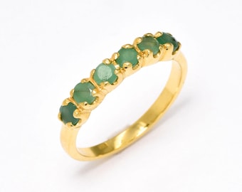 Emerald Gold Ring, Emerald Ring, Natural Emerald, May Birthstone, Gold Eternity Ring, Green Emerald Ring, Gold VintageRing, Stackable Ring