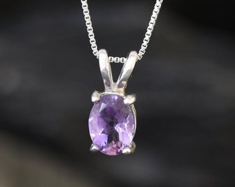 Amethyst Pendant, Natural Amethyst, February Birthstone, Dainty Purple Pendant, Unique Pendant, Oval Pendant, Solid Silver Pendant, Amethyst