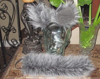Alaskan Wolf Faux Fur Ears on Headband or clips,10",15",30" Tails sold separetelly or as Set = Ears and Tail