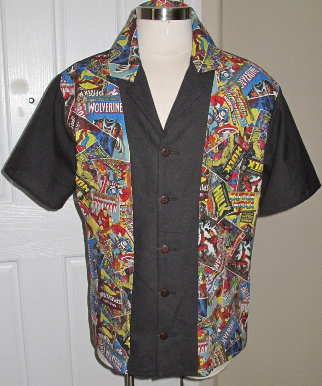 Marvel Comic Book Print Aloha Short Sleeve Button Down Unisex Shirt XS ...