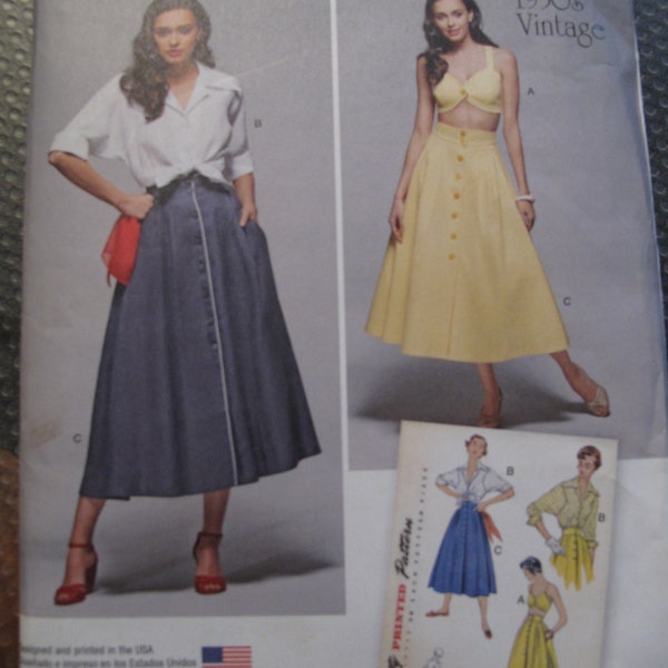 Simplicity Woman Historical Vintage 50s Costume Skirt and 2 Tops size 6 to 14 or 16 to 24