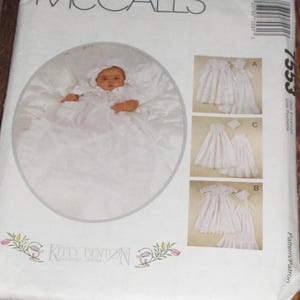 McCalls 7553  Infant Christening Gown, Slip & Bonnet in Few Styles