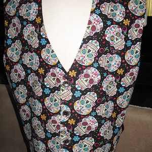 Day of the Dead Sugar Skull Print Sporty Vest or Tuxedo Men Vests in 10 sizes