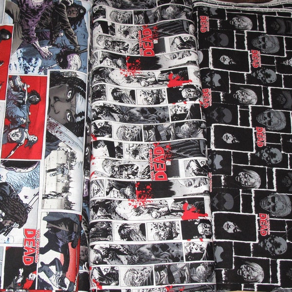 Walking Dead Zombie Herd Michonne Comic Book Cast in 5 prints 100% Cotton Fabric sold by quarter, half yard or a full yard