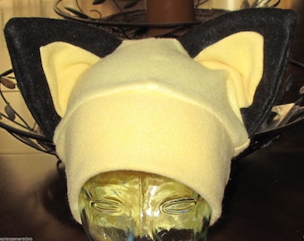 Cosplay Pichu or Pikachu Yellow Black Warm Winter Fleece Ear Beanie Hat XXS - XXL,19" to 24"