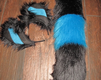 Pokemon Shiny Blue Umbreon shag faux fur ears, tail, sold separately or as a set Costume accessories