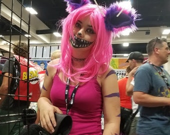 Cheshire cat pink/purple striped shag faux fur ears tail, cuff, boot cover, ankle, bracelet, sold separately or as a set Costume accessories