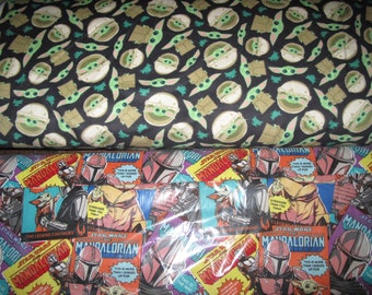 Star Wars Mandalorian Stripboek of Grogu Cotton Fabric in 3 prints verkocht per kwart, halve meter of volle tuin