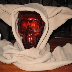 Handmade Beige Fleece Scarf Hoodie with Mittens - Adult Sizes XS-XXL