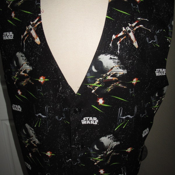 Star Wars Black Death Star Falcon Tie Fighters Print Sporty Vest or Tuxedo Vest in 10 sizes