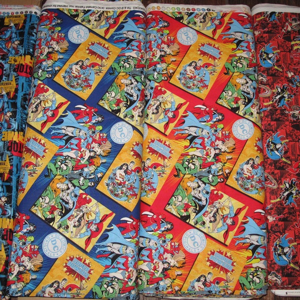 Dc Comic Characters 4 Prints 100% Quilting Cotton Fabric sold by quarter, half yard or full yard