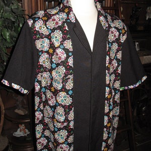 Sugar Skulls Print Aloha  Bowling Short Sleeve Button Down Unisex Shirt XS - 5XL