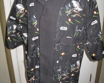 Chemise unisexe boutonnée Étoile de la mort X Wing noire imprimée Aloha à manches courtes XS à 5XL