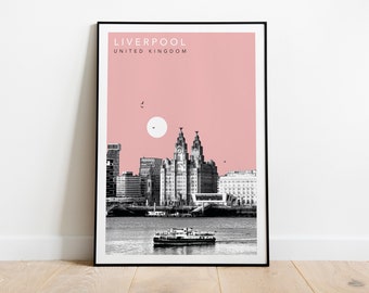 Liverpool, UK Travel Poster Pink