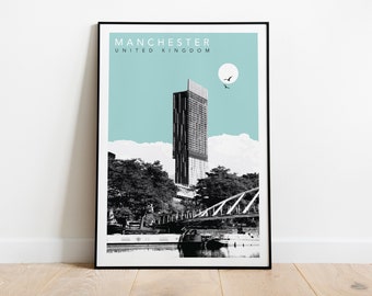 Manchester Travel Poster - Blue