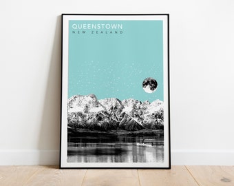 Queenstown Travel Poster - Blue