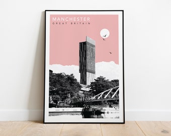 Manchester Travel Poster - Pink