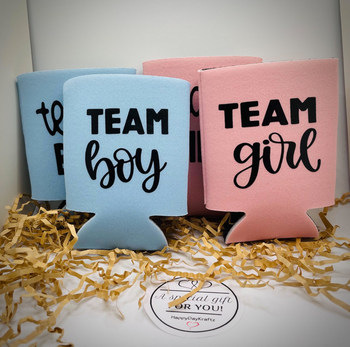 Gender Reveal/ Baby Shower Koozies Team Girl/ Team Boy/ Team Pink/ Team
