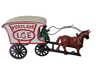 Carruaje de hielo Purelake, juguete de hierro fundido con caballo y carruaje, estilo vintage, rústico.