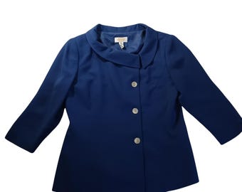 Blazer Talbots Portrait Collar para mujer, talla 6, azul marino, manga tres cuartos, chaqueta elegante.