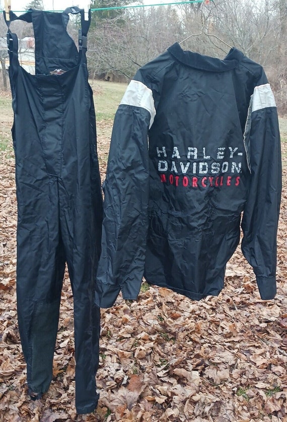 Vintage Harley Davidson Motorcycle 2 pc Rain Suit Reflective Mens