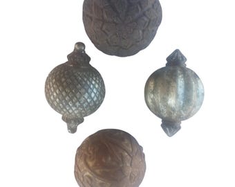 Decorative Balls Set of 4 Metal Over Wood Antique Style Decor Orbs Vintage