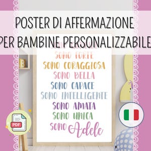 Poster motivazionale per bambini personalizzabile in italiano, frasi di affermazione, idea regalo, Regalo personalizzabile per bambina