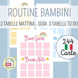 ROUTINE GIORNALIERA per bambini in Italiano, Tabella stampabile, Organizzazione giornata, Schede di routine, Programma Visivo, Stampabile