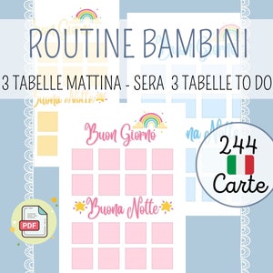 ROUTINE GIORNALIERA per bambini in Italiano, Tabella stampabile, Organizzazione giornata, Schede di routine, Programma Visivo, Stampabile immagine 1