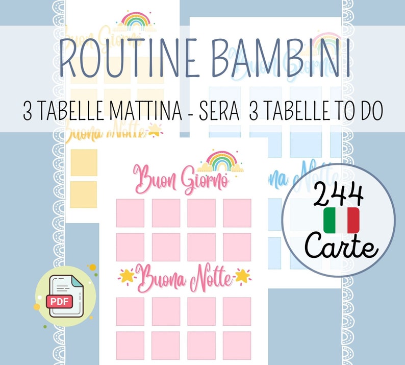 ROUTINE GIORNALIERA per bambini in Italiano, Tabella stampabile, Organizzazione giornata, Schede di routine, Programma Visivo, Stampabile immagine 1