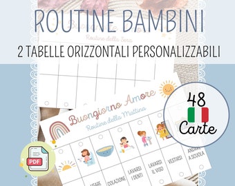 Tabella della routine quotidiana italiana, programma visivo per bambini (PDF)