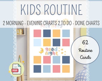 ROUTINE PER BAMBINI, Grafico della routine quotidiana per bambini, Programma visivo stampabile mattutino e serale, Lista delle cose da fare, Materiali Montessori