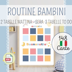 ROUTINE GIORNALIERA per bambini in Italiano, Tabella stampabile, Organizzazione giornata, Schede di routine, Programma Visivo, Stampabile