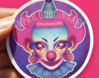 Halloween Clown Aufkleber - Mattes Finish - Clowncore - Dunkles Kunstwerk - Für Laptops, Wasserflaschen, Notebooks, Tablets usw